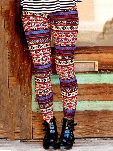 

Vintage High Stretch Geometric Pants, Multicolor, Leggings