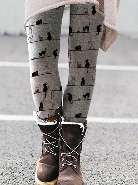 

Cute and fun Kitty leggings for women to keep warm, Gray, leggings