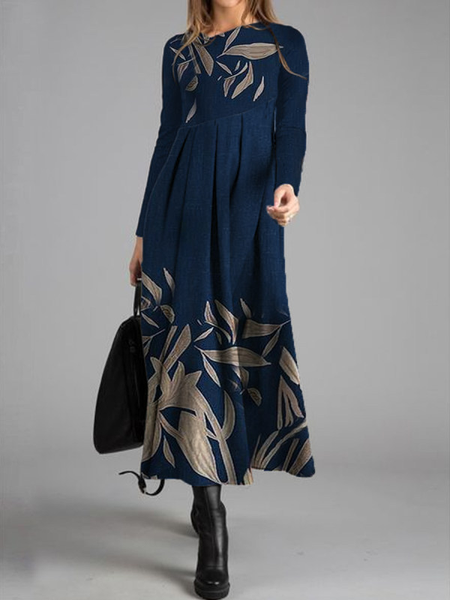 

Maniche Lunghe Stampato Gonna Casuale, Come immagine, Maxi Dresses