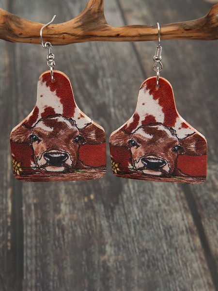 

Vintage Personality Cow Leather Earrings, As picture, Earrings