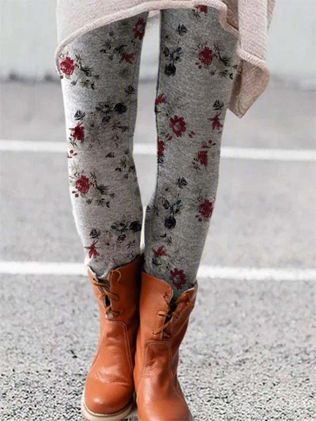 

Floral Casual Pants, As picture, Leggings