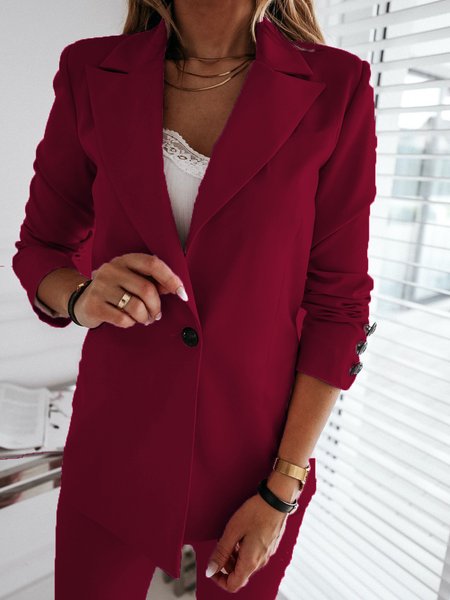 

Risvolto Semplice Dritto Tinta unita Giubbotto, Vino rosso, Coats & Jackets
