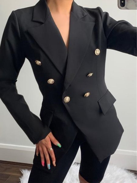 

Long Sleeve Regular Fit Solid Work Outerwear, Black, Blazers