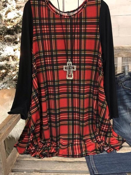 

Long Sleeve Casual Crew Neck Top, Red, Blouses & Shirts