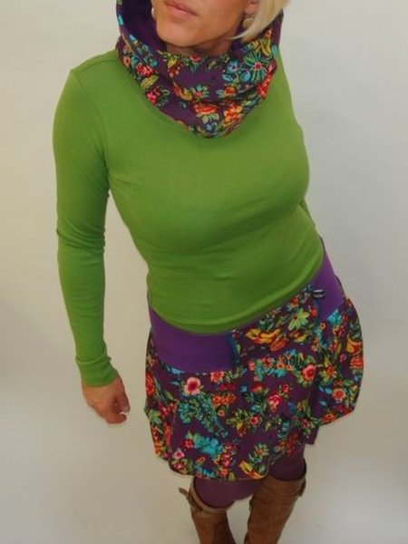 

Casual Long Sleeve Plus Size Printed Dress, Green, Midi Dresses