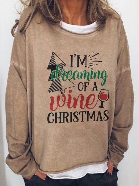 

I'm Dreaming Of A Wine Christmas Cotton Blends Off Shoulder Sweatshirt, Light brown, Hoodies&Sweatshirts