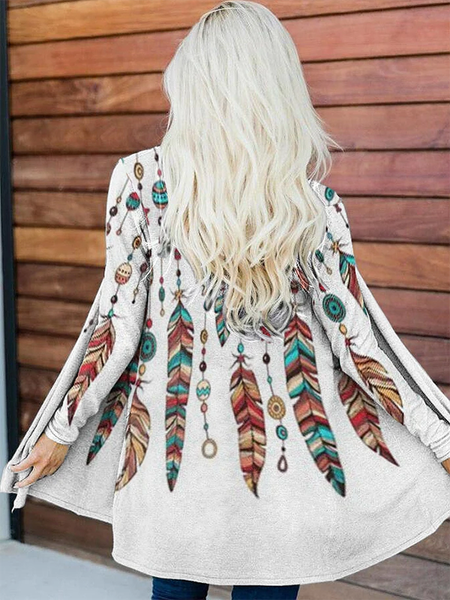 

Long-sleeved Vintage Printed Outerwear, As picture, Cardigans