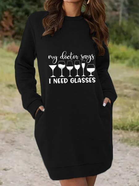 

Casual Round Neck Long Sleeve Printing Dresses, Black, Mini Dresses