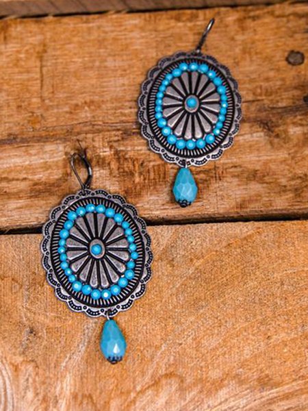

Retro Ethnic Turquoise Earrings, As picture, Earrings