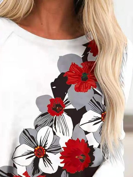 

Floral Long Sleeve Casual Shirts & Tops, Black white, T-Shirts