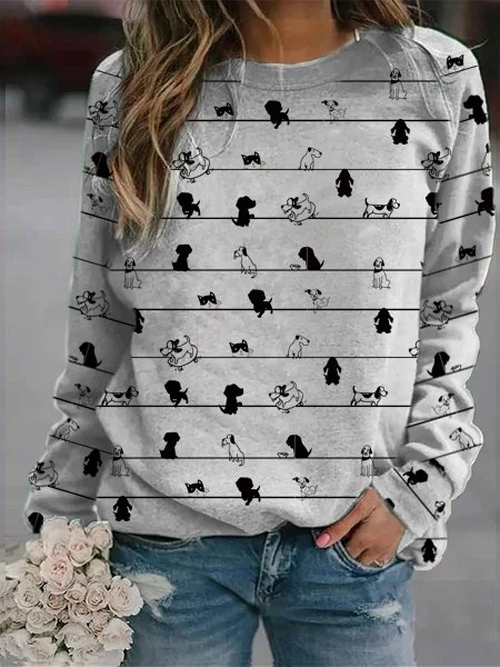 

The Dog Printed Casual Sweatshirt, Gray, Sweatshirts & Hoodies