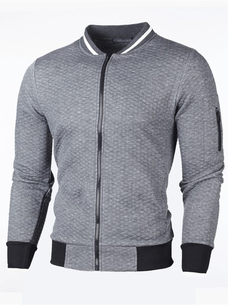 Casual Cotton blends Bomber Jackets, Deep gray, Jackets