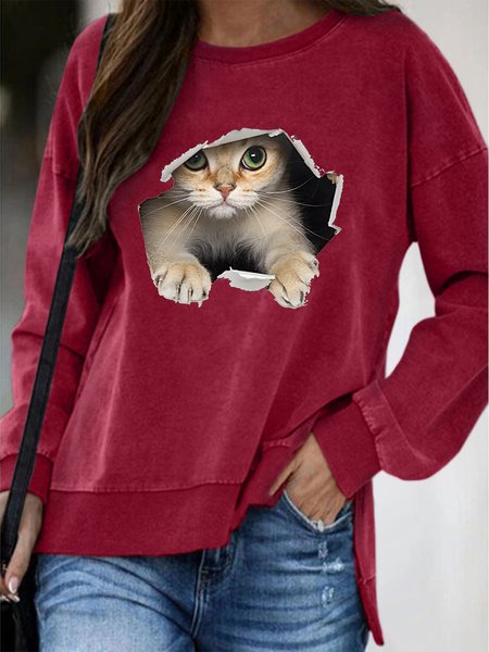 

Cat Funny Graphic Sweatshirt, Red, Hoodies&Sweatshirts