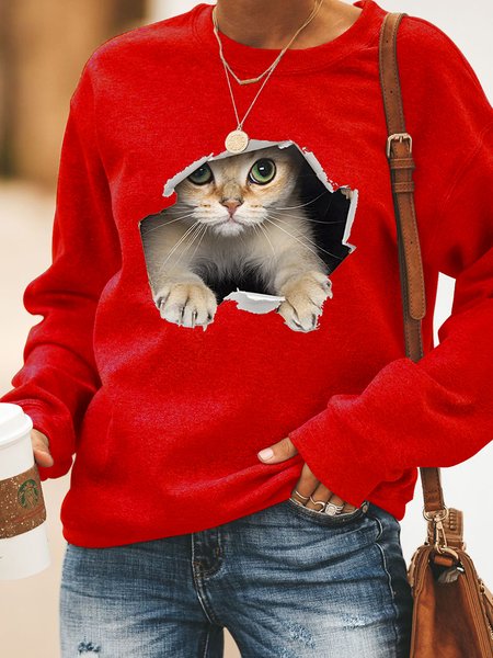

Cat Funny Graphic Sweatshirt, Red, Hoodies&Sweatshirts