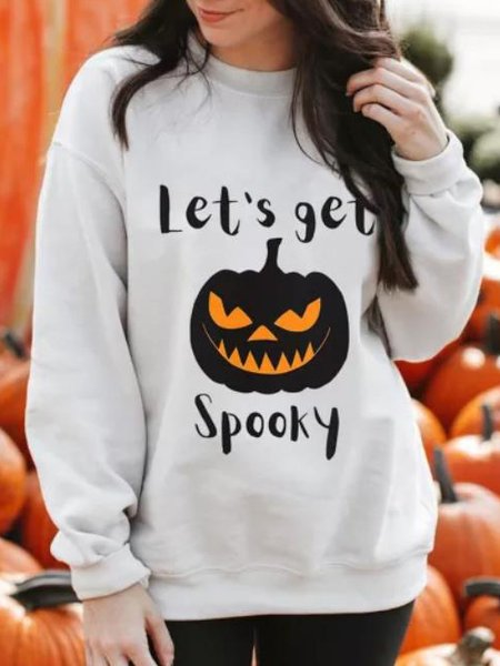 

Halloween Pumpkin Slogan Print Crew Neck Pullover Graphic Sweatshirt, White, Sweatshirts & Hoodies