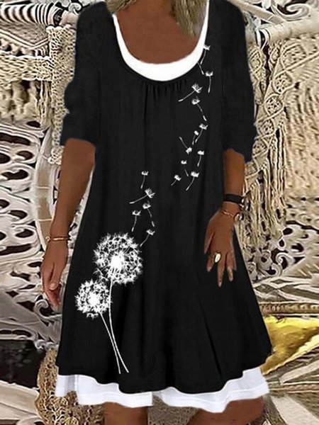 

Nero Dente di leone Stampato Gonna Casuale, Midi Dresses