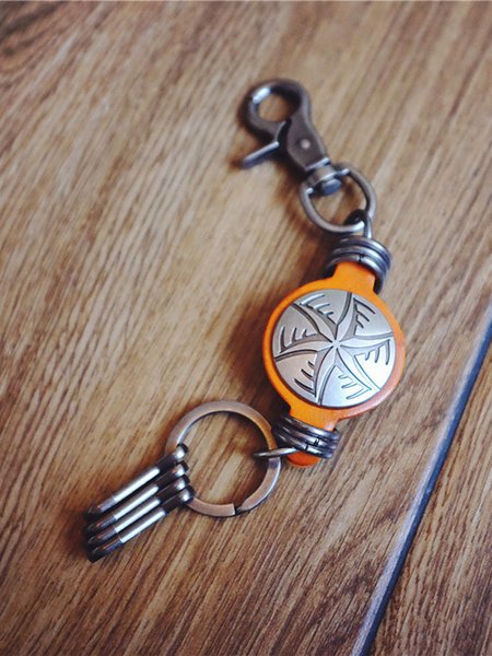 

Vintage Cowhide Engraved Keychain, Camel, Men's Accessories