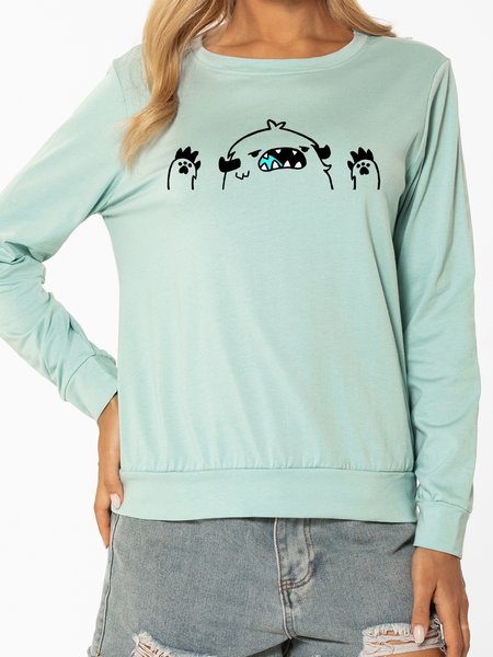 

Snow Monster Pattern Print Ladies Round Neck Sweater & Pullover, Green, Sweatshirts
