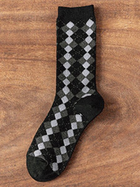 

Simple Check Cotton Socks, Black, Socks