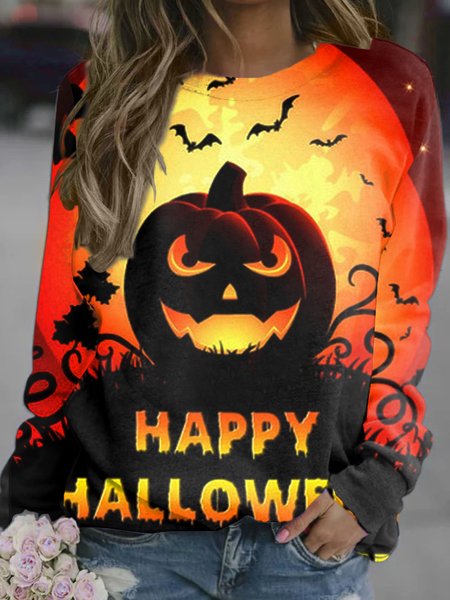 

Happy halloween Pumpkin Bat Sweatshirt, As picture, Long sleeves