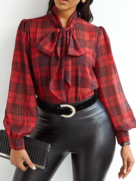 

Fall Elegant Lady Work Formal Date Non-Stretch Tops, Red, Blouses and Shirts