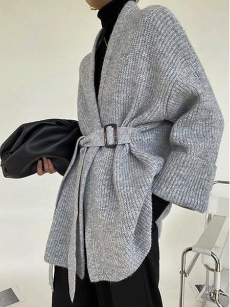 

Elegant Long Sleeve Causal Sweater Outwear, Gray, Cardigans