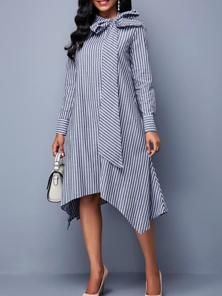 

Fall Non-Stretch Lady Elegant Simple Lady Daily Dresses, Blue, Midi Dresses