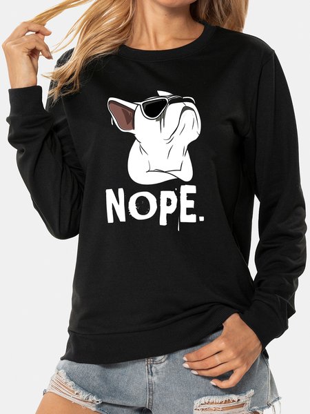 

Casual personality dog ​​print round neck long-sleeved cotton blend Sweatshirts, Black, Sweatshirts