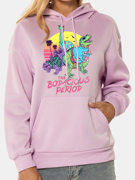

Casual personality dinosaur print hooded long-sleeved polyester Sweatshirts, Purple, Hoodies