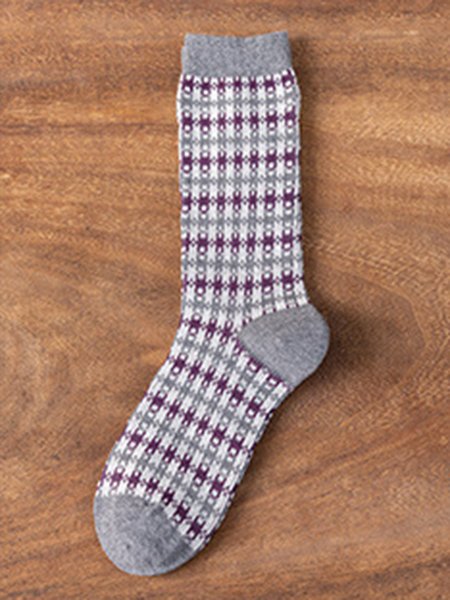 

Simple And Breathable Color Plaid Socks, Gray, Socks