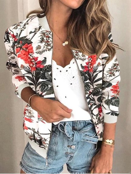 

Autumn women's vintage printed long sleeve bomber jacket or casual women's coat, As picture, Jackets