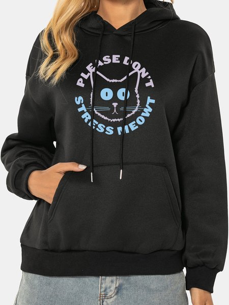 

Please Don't Stress Meowt Ladies Hooded Sweatshirt, Black, Hoodies