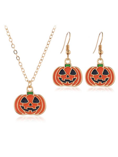 

Simple Halloween Pumpkin Earrings & Necklace, As picture, Earrings
