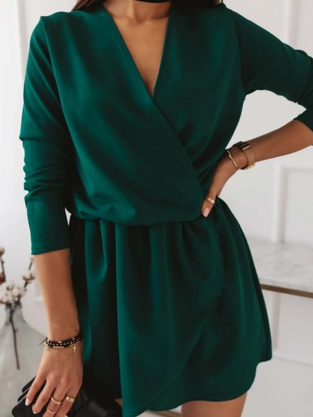 

Sexy Solid Long Sleeve Dresses, Green, Mini Dresses