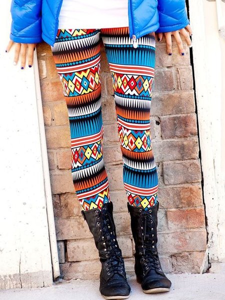 

Vintage High Stretch Geometric Pants, Multicolor, Leggings