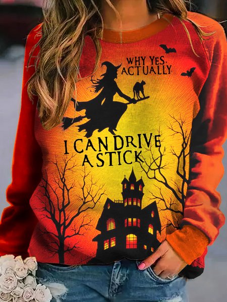 

Why Yes Actually I Can Drive The Stick Halloween Witch Sweatshirt Top, Orange, Hoodies&Sweatshirts