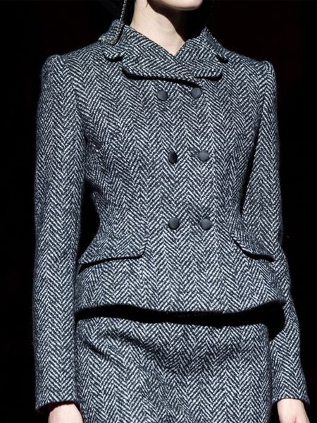 

Elegant Slim Fit Lapel Long Sleeve Outerwear, Black-white, Blazers