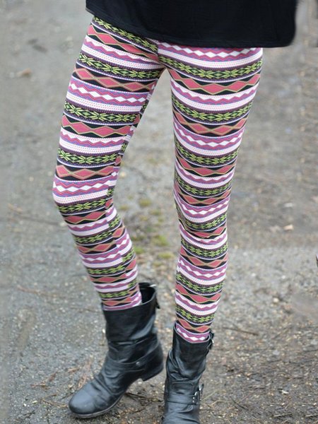 

Vintage High Stretch Geometric Pants, Multicolor, Leggings