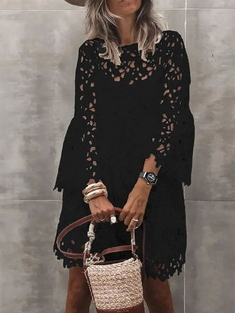

Maniche Lunghe Dritto Abito, Nero, Midi Dresses