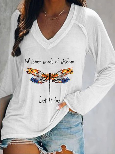 

Casual Long Sleeve V Neck Plus Size Printed Tops T-shirts, White, T-Shirts