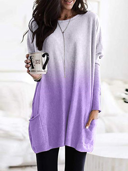 

Ombre/Leopard Printed Long Sleeves Shirts & Tops, Light purple, Tops