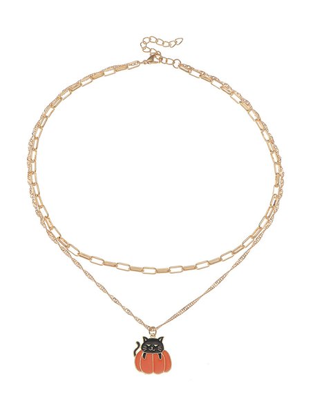 

Simple Halloween Pumpkin Black Cat Necklace, As picture, Necklaces