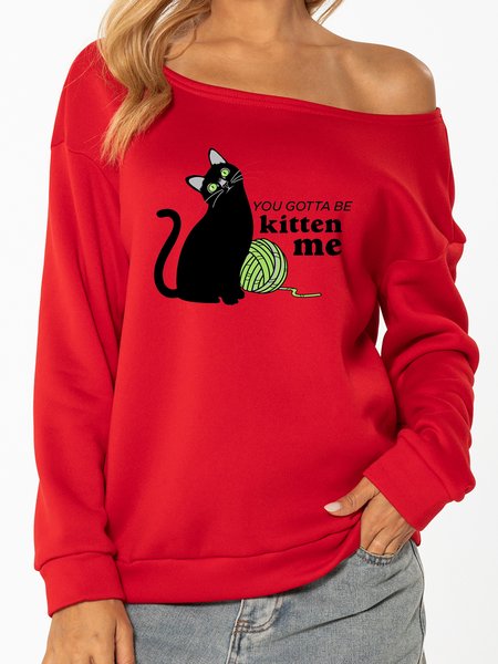 You Gotta Be Kitten Me ladies Round Neck Sweater & Pullover, Red, Sweatshirts