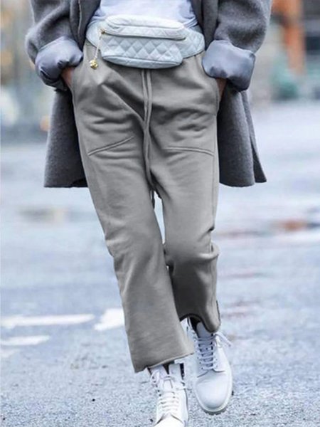 

Casual Solid Pockets Pants, Gray, Pants