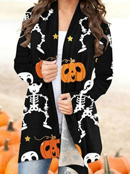 

Halloween theme holiday printed cardigan women's sweater, Black, Cardigans
