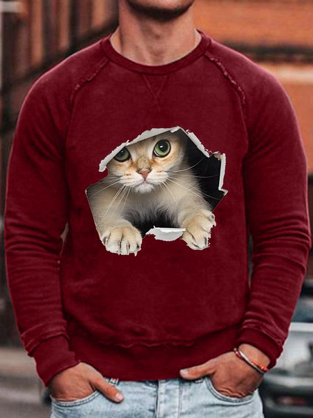 

3D Cat Funny Graphic Sweatshirt, Red, Hoodies&Sweatshirts