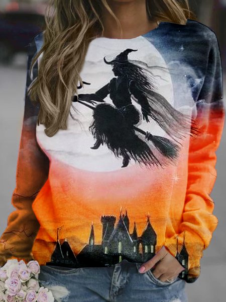 

Orange Castle Witch Happy halloween Sweatshirt, As picture, Long sleeves