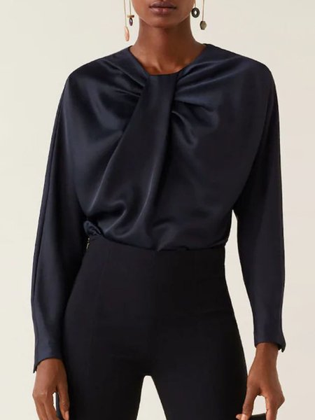 

Simple Work Long Sleeve Plain Top, Black, Blouses and Shirts
