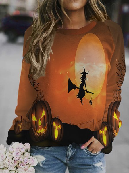 

Pumpkin Print Women's Sweatshirt, As picture, Hoodies&Sweatshirts