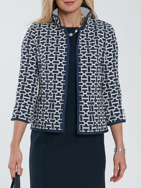 

Elegant Daily Stand Collar Outerwear, Blue, Blazers